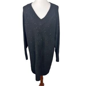 Primark Soft Cozy Black‎ Sequin V Neck Sweater Dress Size M - Fits Large